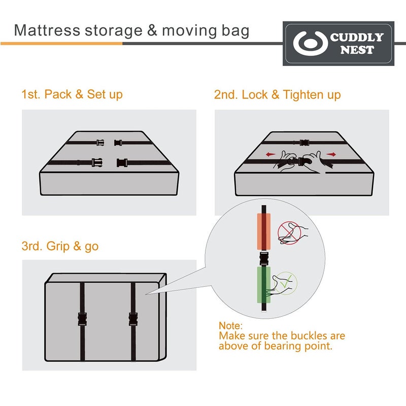 Cuddly Nest Waterproof Canvas Mattress Storage Bag for Moving and Storage â€“ Reusable Heavy Duty Mattress Bag with Zipper and Lifting & Moving Straps(Black, Queen) - Image 5